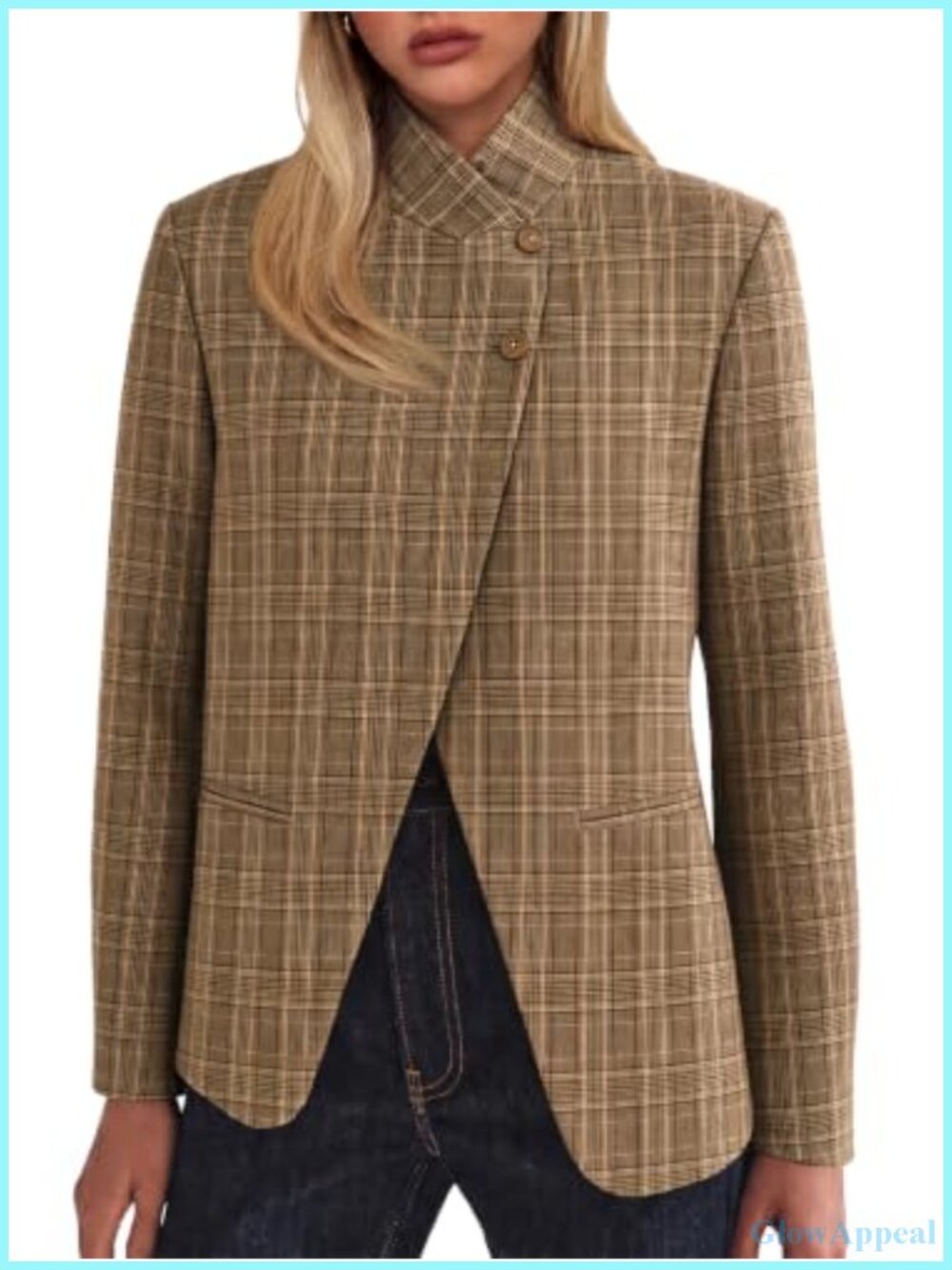 Womens Stand Collar Blazer Business Work Button Suit Jacket